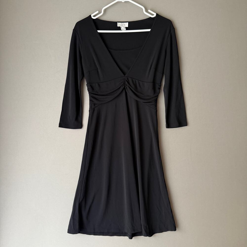 Ann Taylor LOFT Office Siren Academia Ruched V-Neck Empire Waist Dress 4 Black